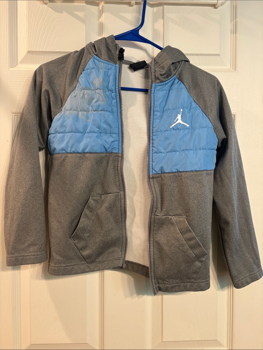 Jordan Kids' Gray and Light Blue Hooded Puffer Jacket